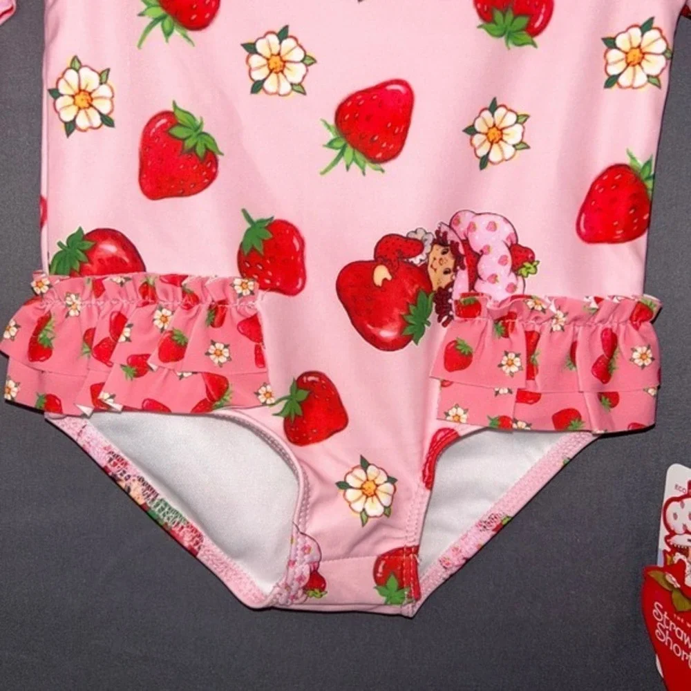 Strawberry Shortcake Swimsuit Girls Pink Rash Guard One Piece UPF 50+ NWT 6-9M